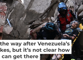 Rescue workers carry a person on a stretcher in Caracas following an earthquake in Venezuela on June 24, 2026. Juan Barreto/AFP via Getty Images